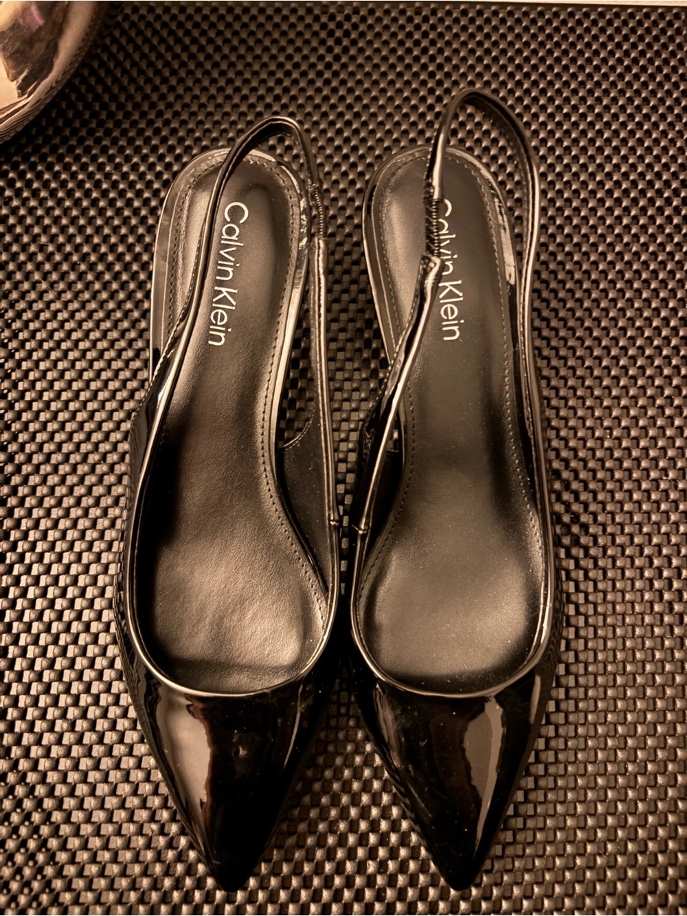 Calvin Klein Black Patent Pointed-Toe Slingback Heels